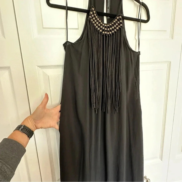 Zara Basics Maxi Black Dress Viscose Halter Neck Beading and Fringe Size Sm… - Picture 9 of 14